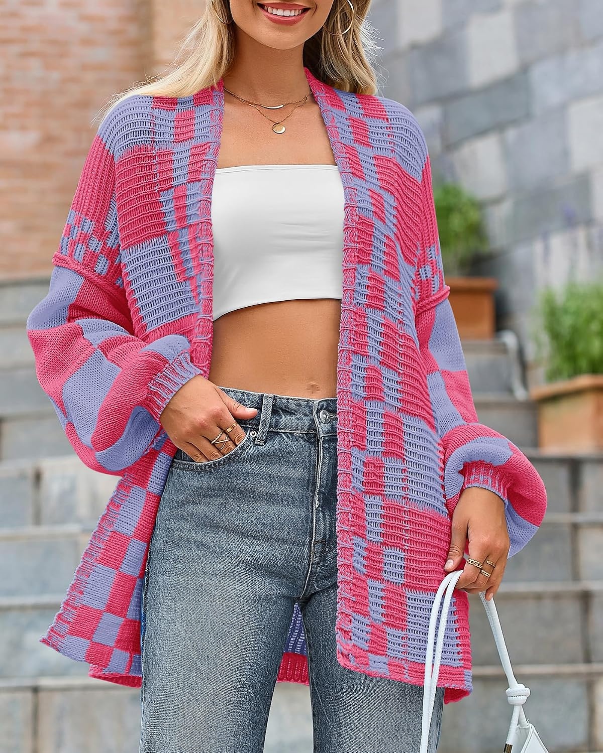 image:imageBTFBM Casual Cardigan Sweater for Women Fall 2026 Long Sleeve SweatersRose Pink Blue