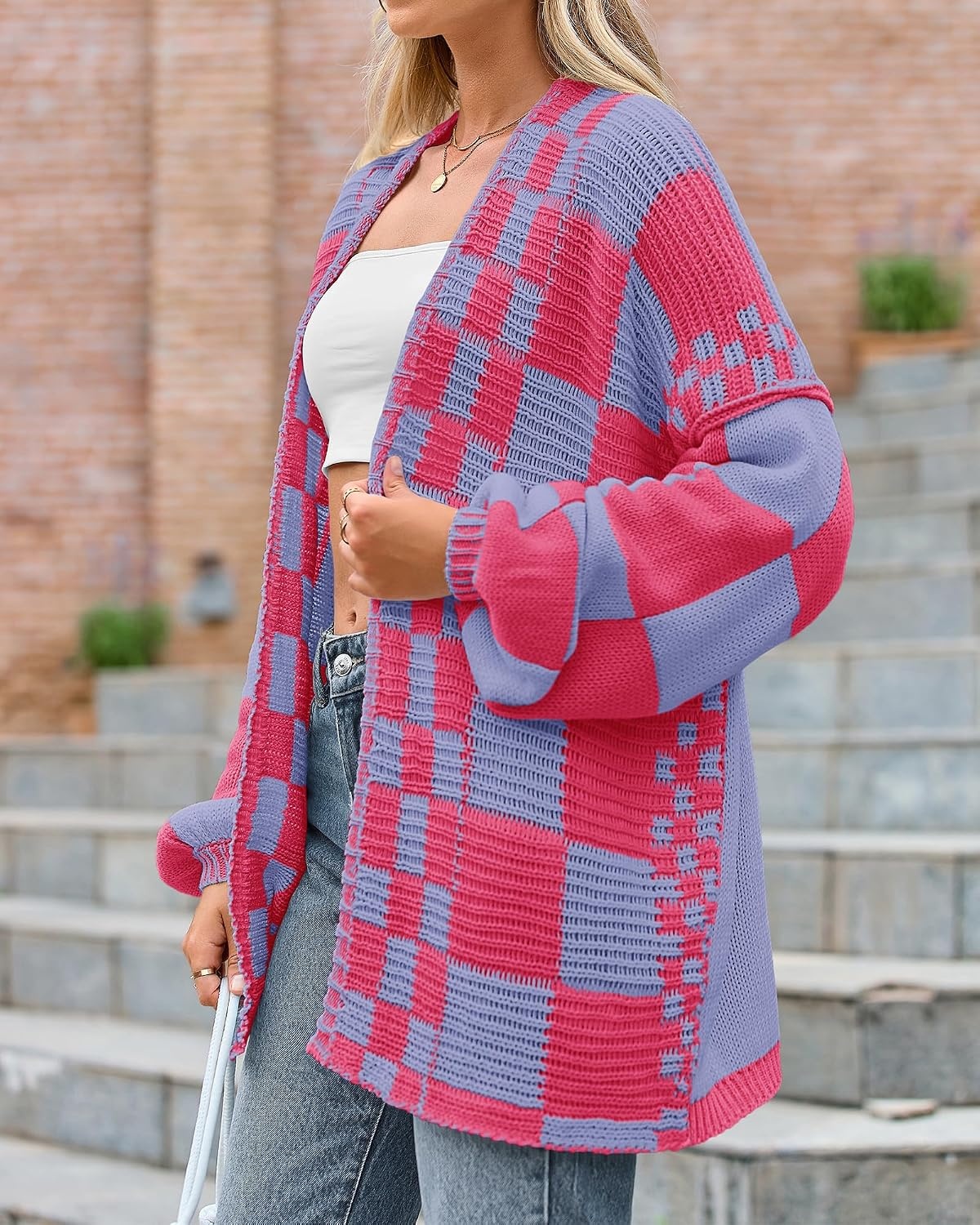 image:imageBTFBM Casual Cardigan Sweater for Women Fall 2026 Long Sleeve SweatersRose Pink Blue
