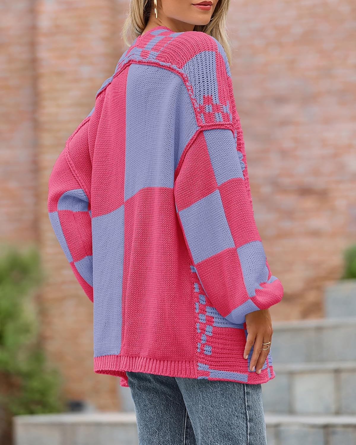 image:imageBTFBM Casual Cardigan Sweater for Women Fall 2026 Long Sleeve SweatersRose Pink Blue