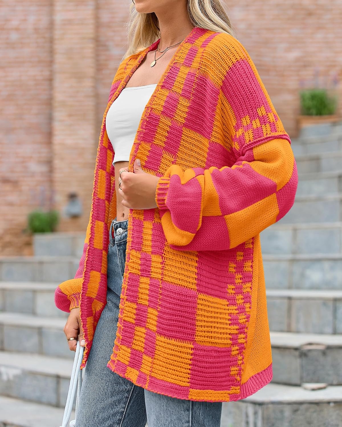 image:imageBTFBM Casual Cardigan Sweater for Women Fall 2026 Long Sleeve SweatersRose Pink Orange Yellow
