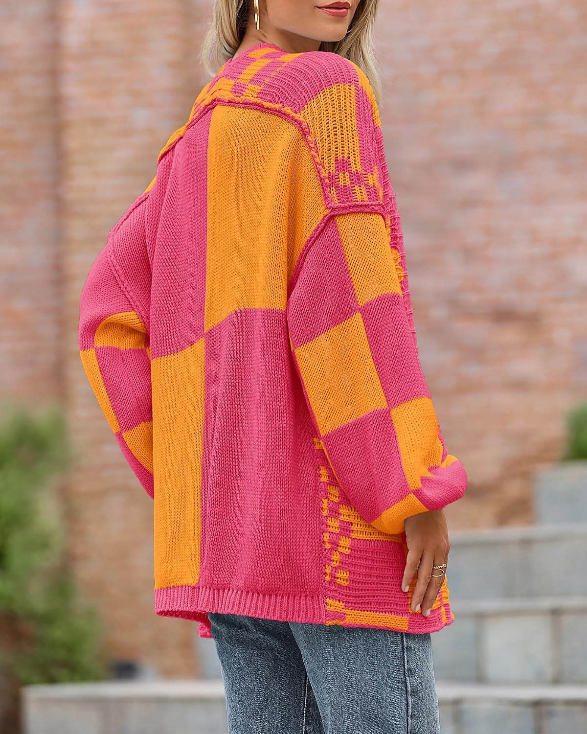 image:imageBTFBM Casual Cardigan Sweater for Women Fall 2026 Long Sleeve SweatersRose Pink Orange Yellow