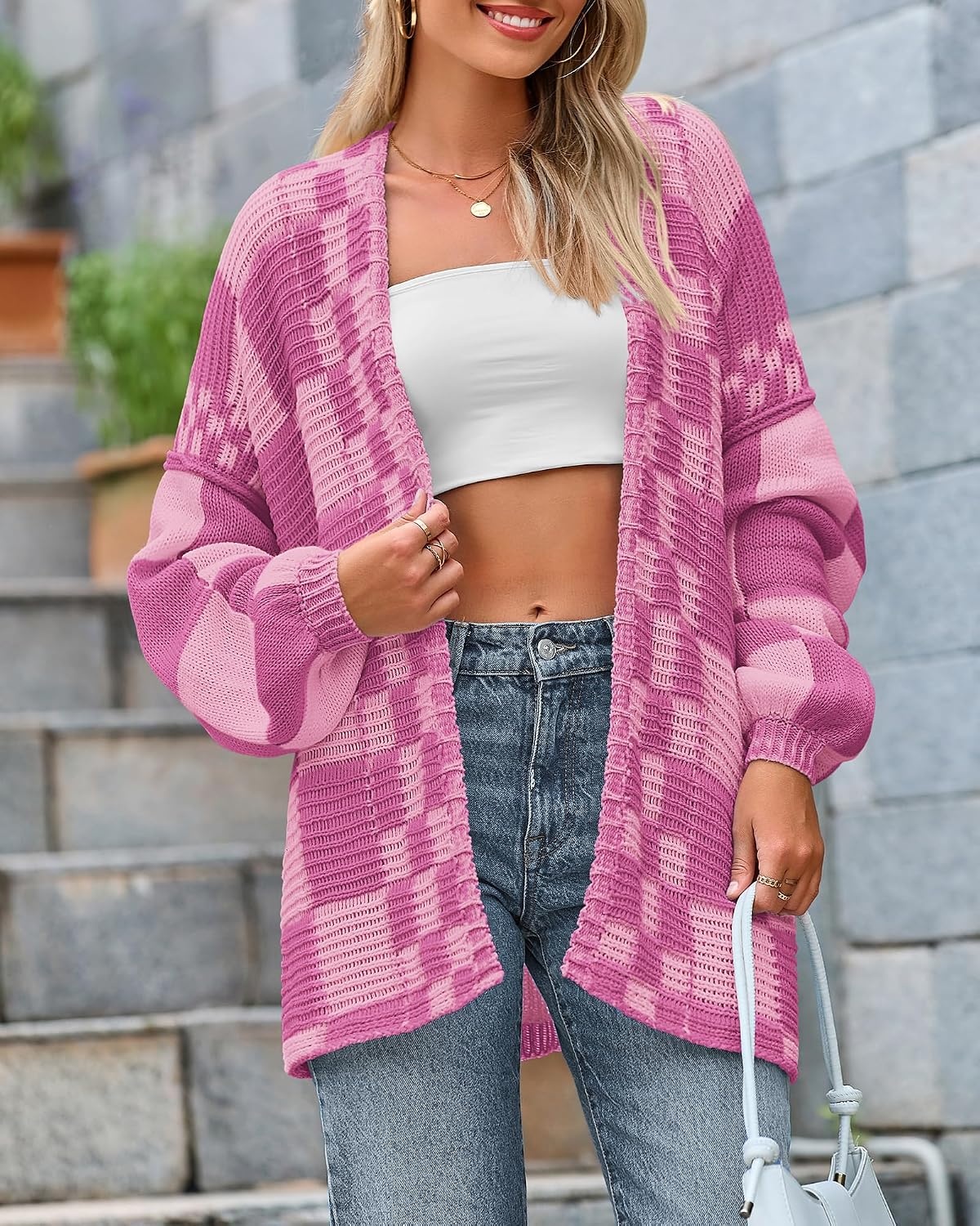 image:imageBTFBM Casual Cardigan Sweater for Women Fall 2026 Long Sleeve SweatersRose Pink Pink