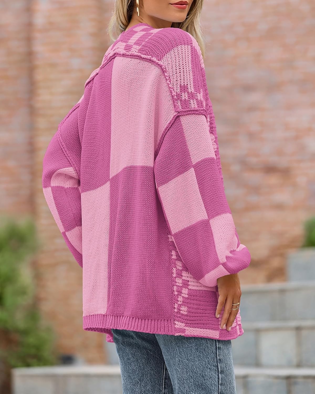 image:imageBTFBM Casual Cardigan Sweater for Women Fall 2026 Long Sleeve SweatersRose Pink Pink