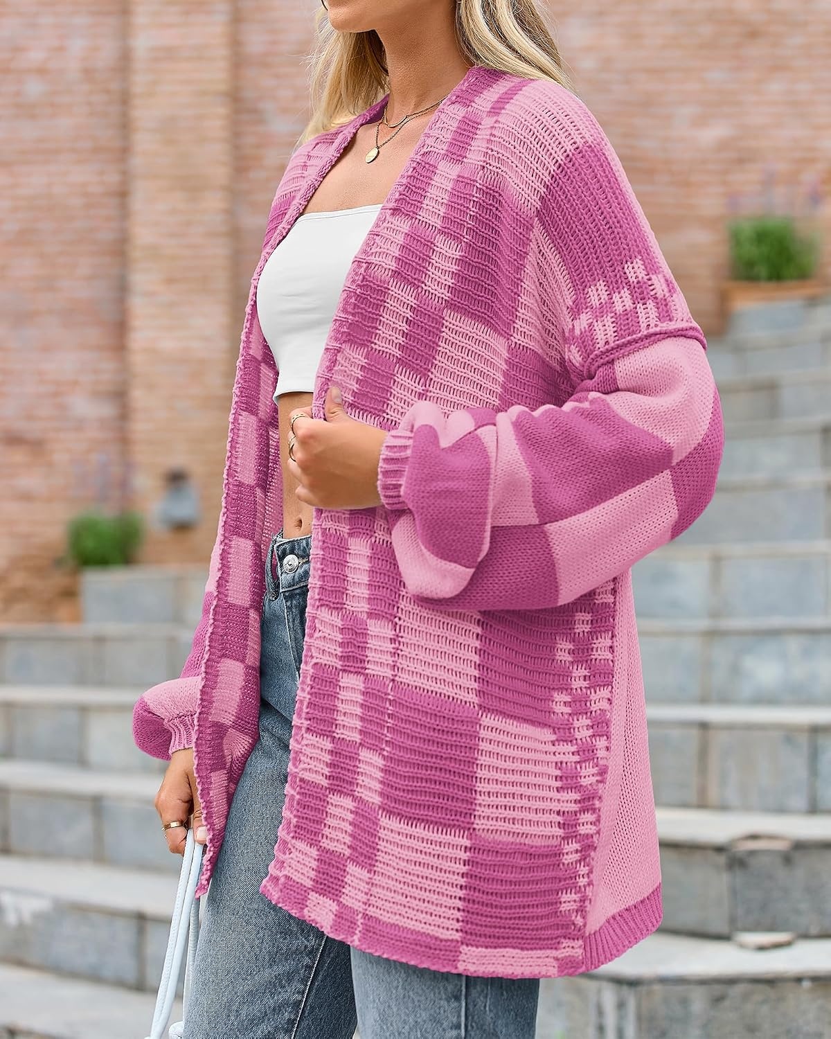 image:imageBTFBM Casual Cardigan Sweater for Women Fall 2026 Long Sleeve SweatersRose Pink Pink