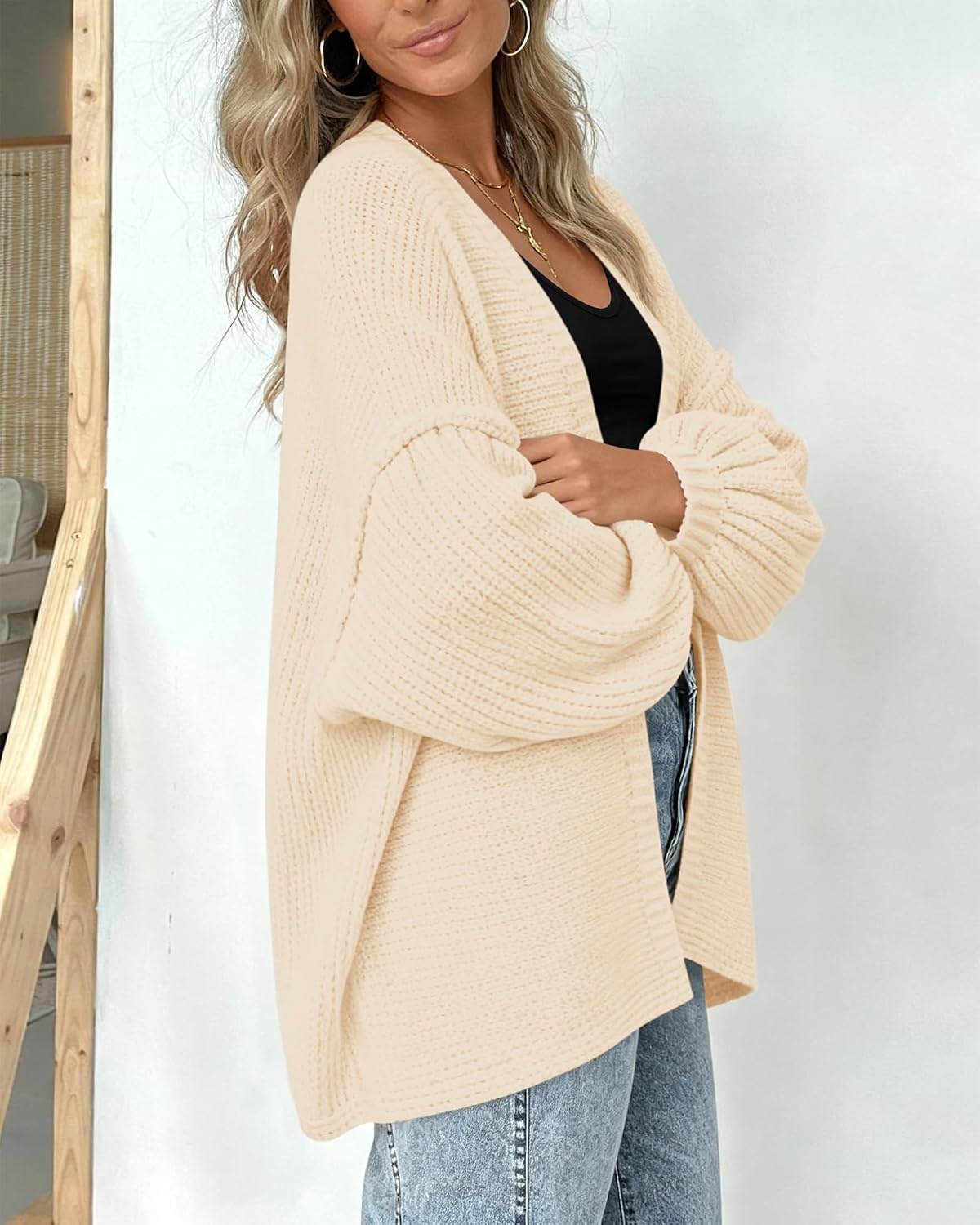 image:imageBTFBM Casual Cardigan Sweater for Women Fall 2026 Long Sleeve SweatersSolid Apricot