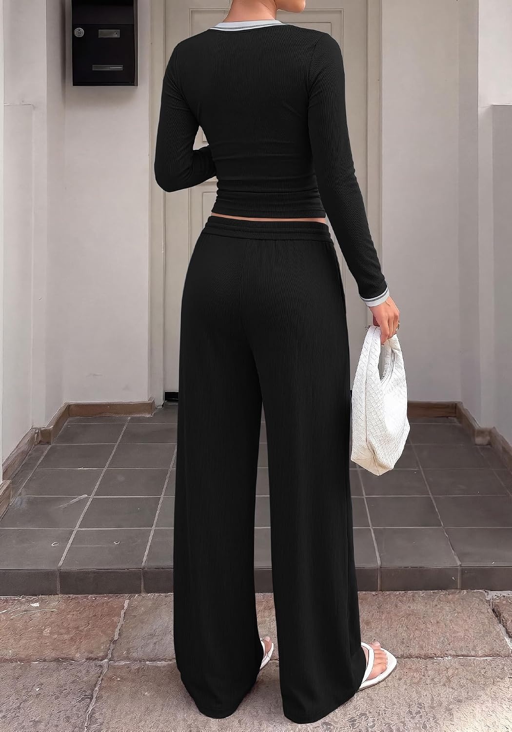 image:imageBTFBM Casual Ribbed 2 Piece Sets For Women Fall 2026Black White