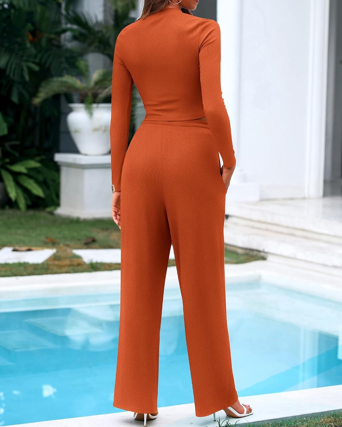 image:imageBTFBM Casual Ribbed 2 Piece Sets For Women Fall 2026Brick Red