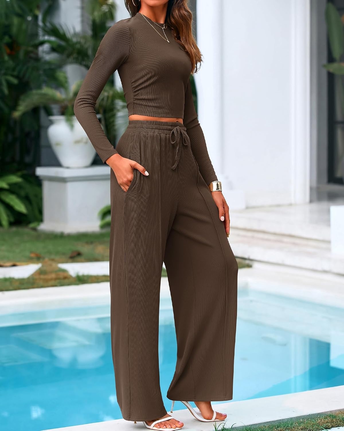 image:imageBTFBM Casual Ribbed 2 Piece Sets For Women Fall 2026Coffee