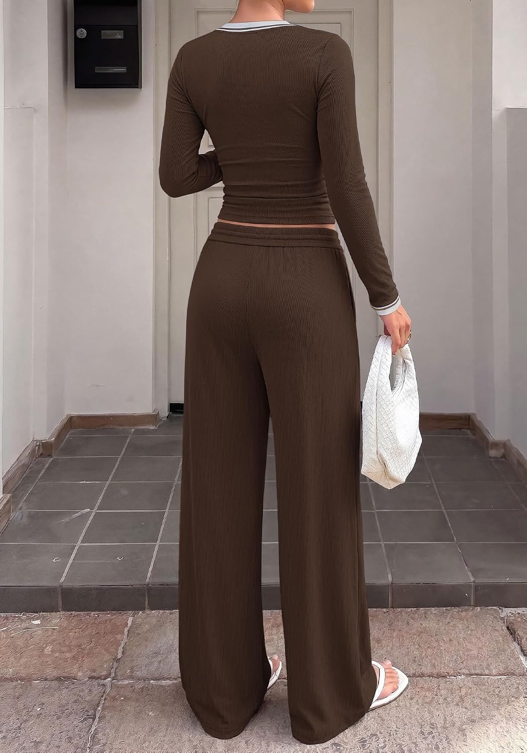 image:imageBTFBM Casual Ribbed 2 Piece Sets For Women Fall 2026Coffee White