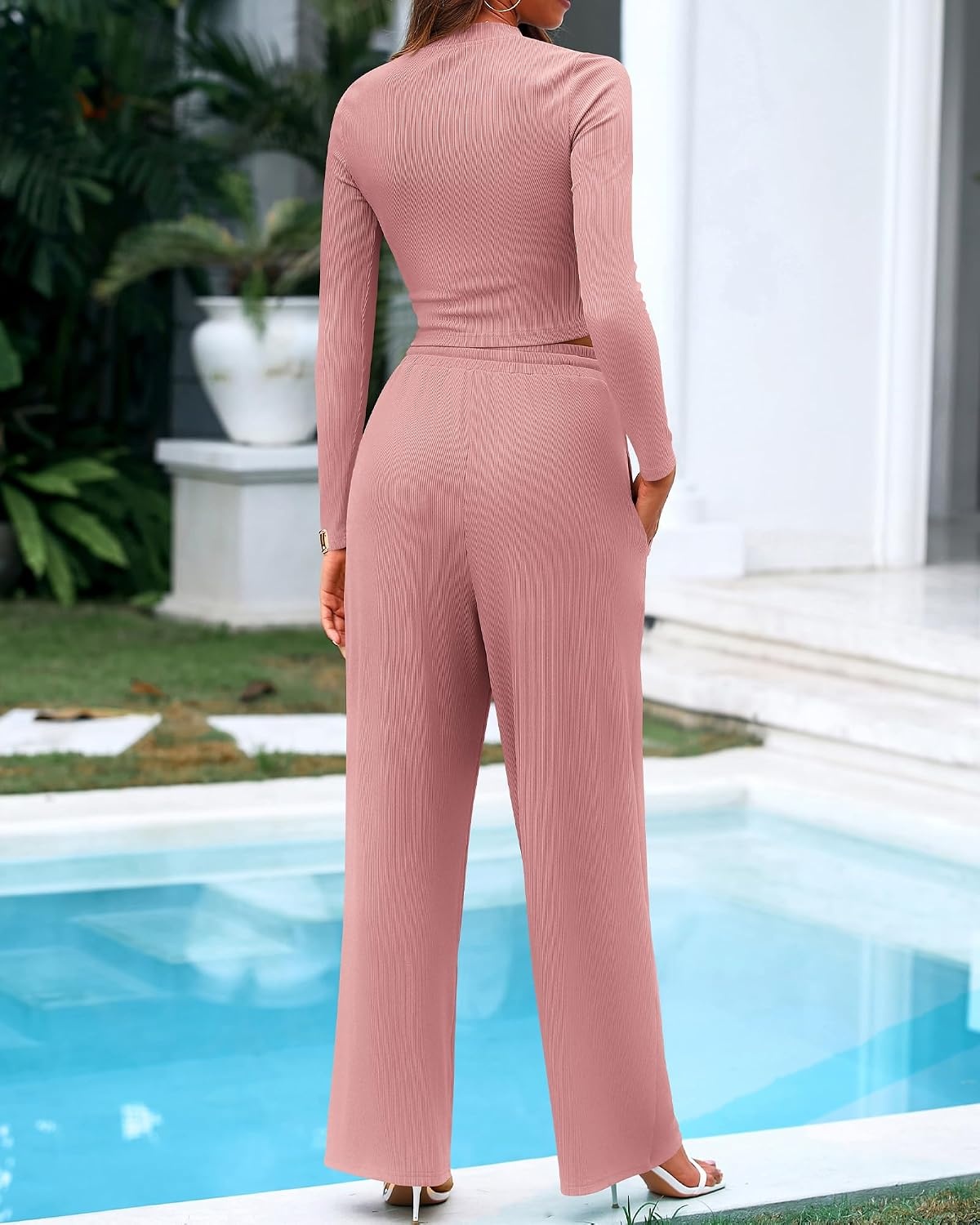 image:imageBTFBM Casual Ribbed 2 Piece Sets For Women Fall 2026Pink