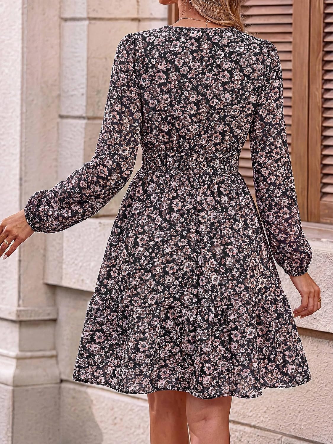 image:imageBTFBM Fall Dresses for Women 2026 Trendy Floral Long Sleeve Mini DressBrown Flower