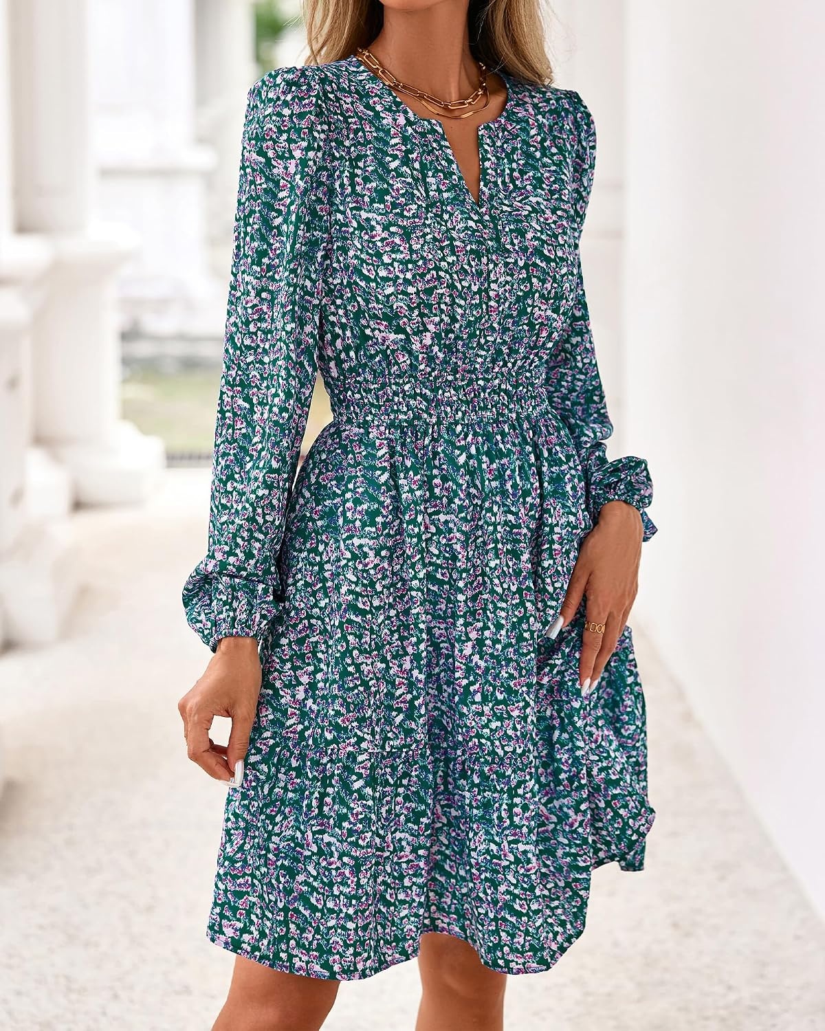 image:imageBTFBM Fall Dresses for Women 2026 Trendy Floral Long Sleeve Mini DressFloral Purple Green