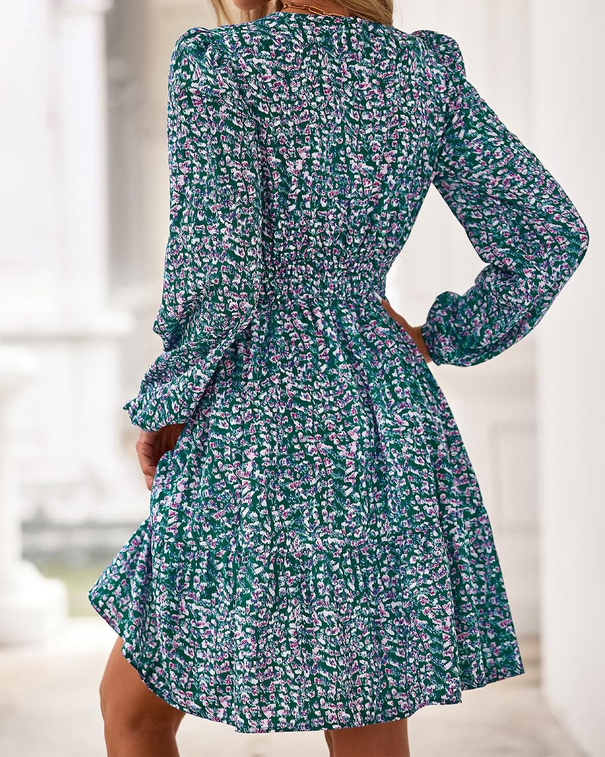 image:imageBTFBM Fall Dresses for Women 2026 Trendy Floral Long Sleeve Mini DressFloral Purple Green