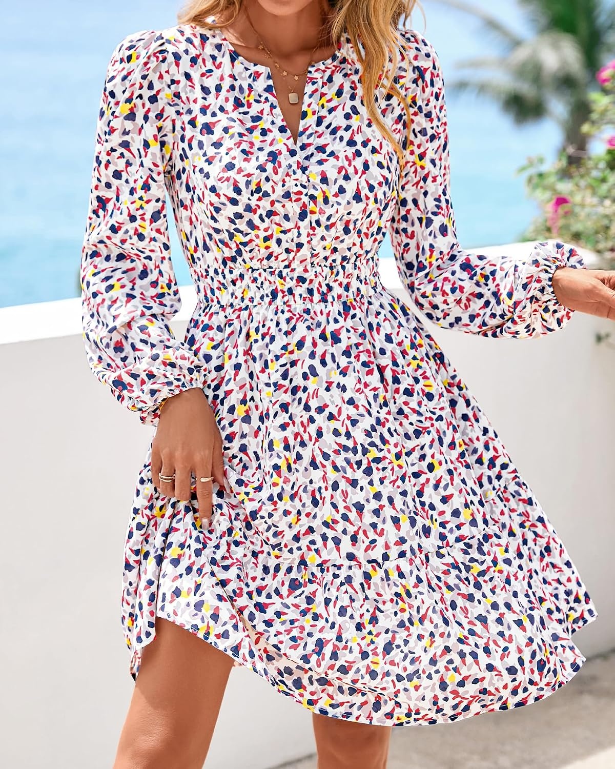image:imageBTFBM Fall Dresses for Women 2026 Trendy Floral Long Sleeve Mini DressFloral Purple Red