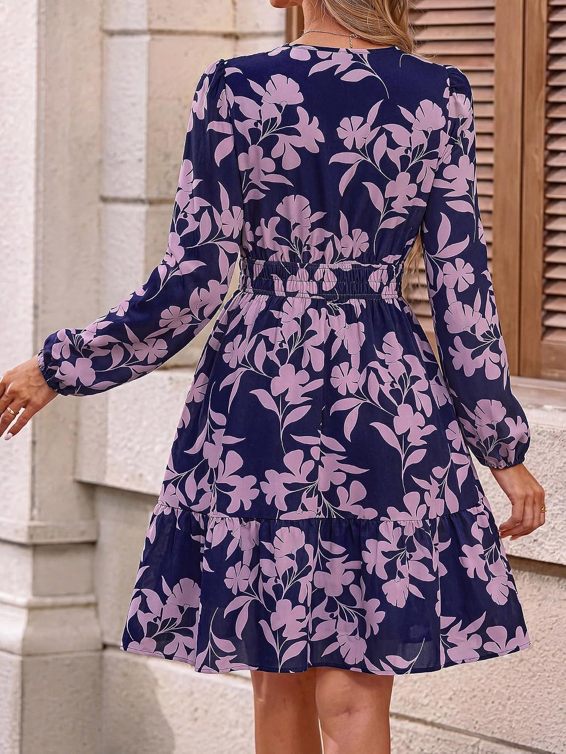 image:imageBTFBM Fall Dresses for Women 2026 Trendy Floral Long Sleeve Mini DressNavy Pink Flower