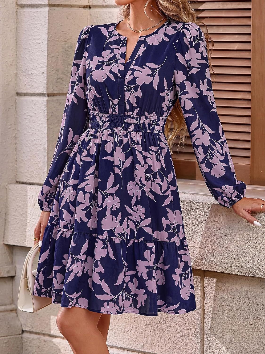 image:imageBTFBM Fall Dresses for Women 2026 Trendy Floral Long Sleeve Mini DressNavy Pink Flower