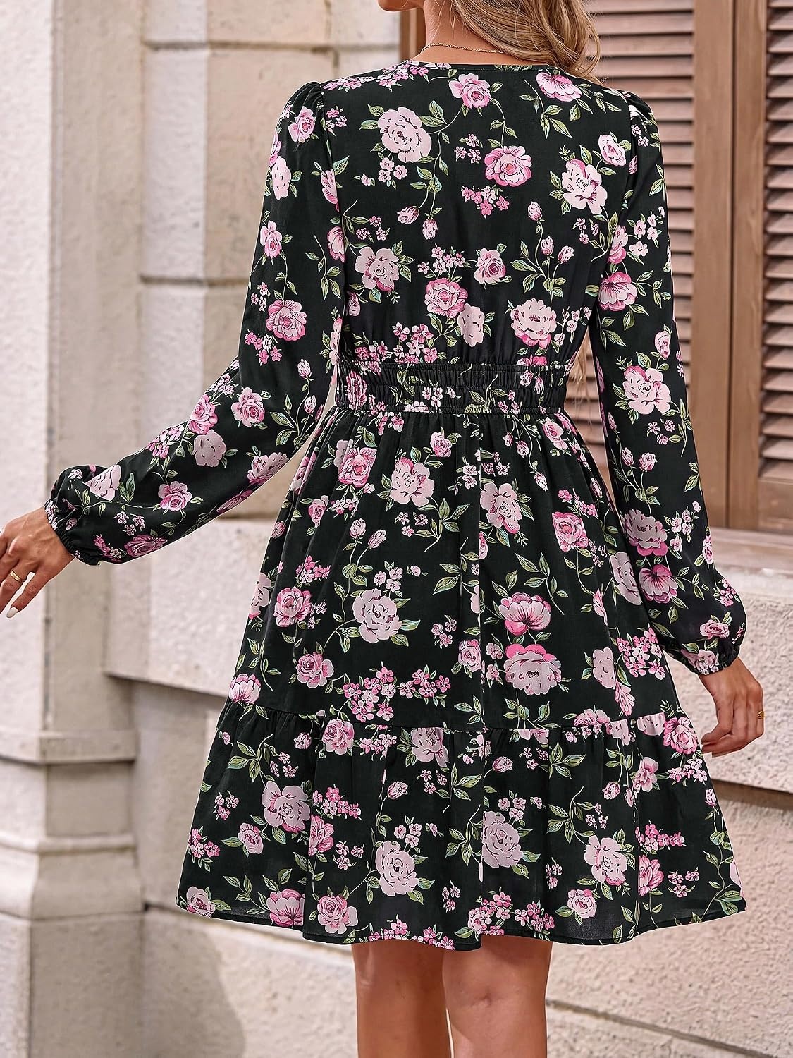 image:imageBTFBM Fall Dresses for Women 2026 Trendy Floral Long Sleeve Mini DressPink Flower