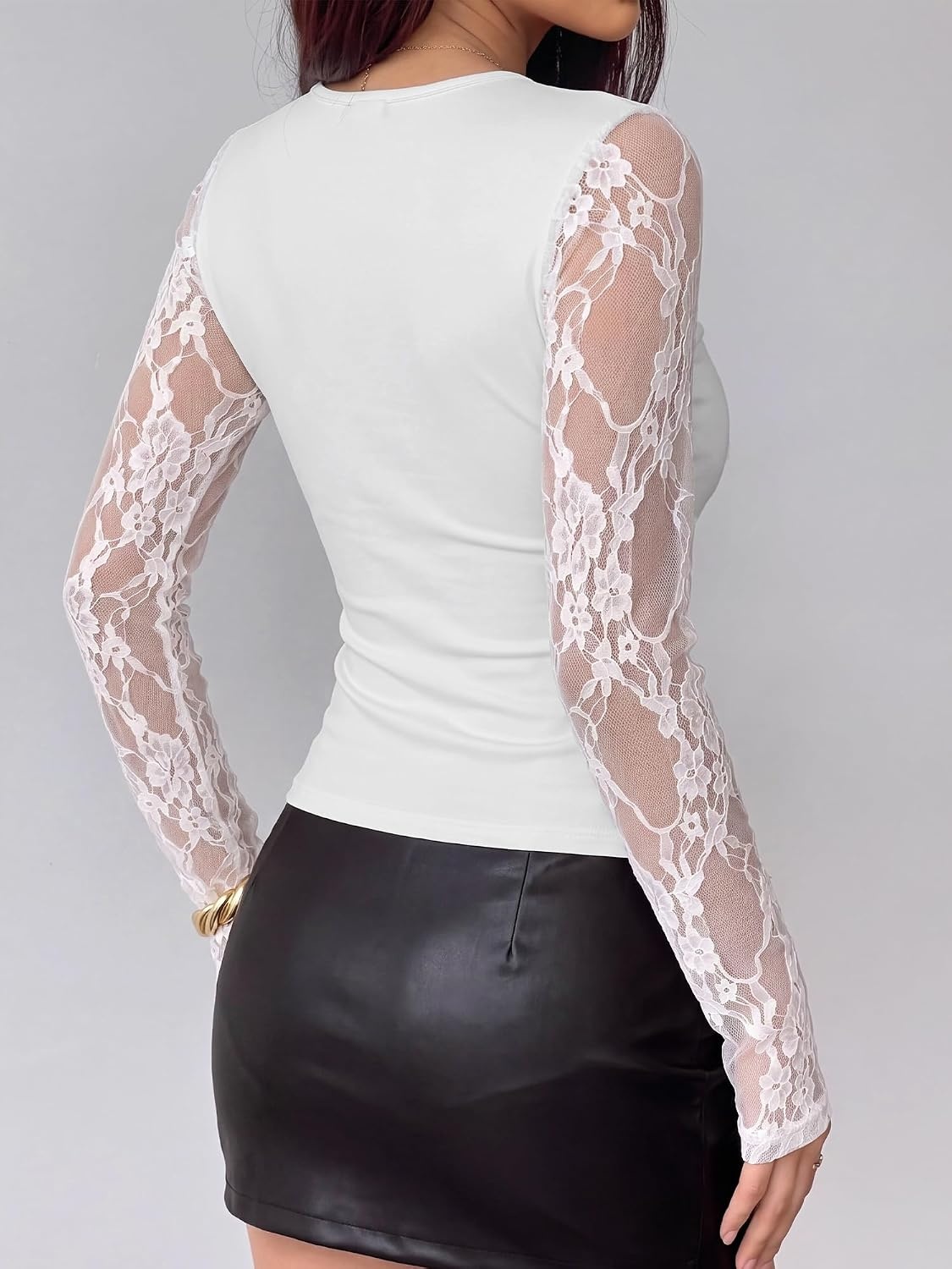 image:imageBTFBM Lace Long Sleeve Tops for Women Fall Clothes 2026 Sexy Sheer BlousesWhite