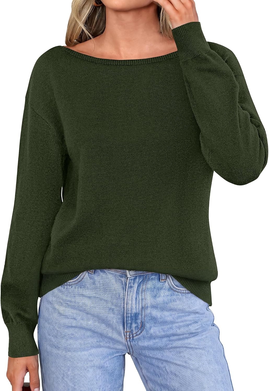 image:imageBTFBM Off The Shoulder Sweater Lightweight Going Out TopArmy Green