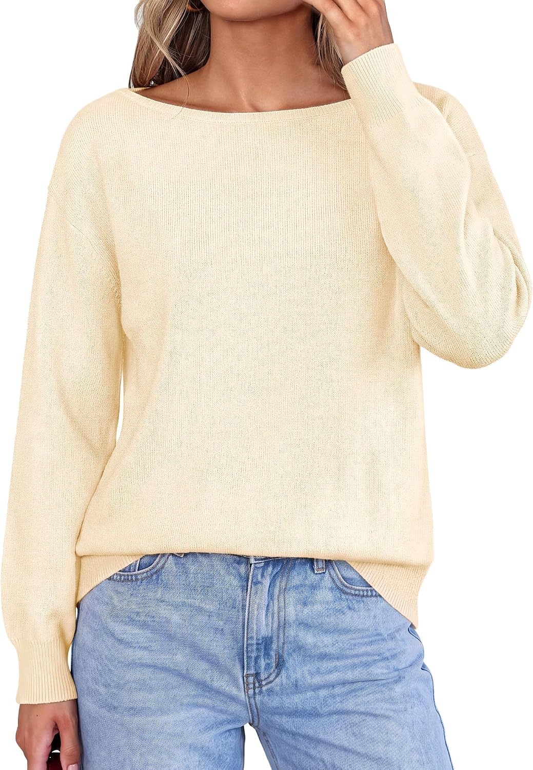 image:imageBTFBM Off The Shoulder Sweater Lightweight Going Out TopBeige