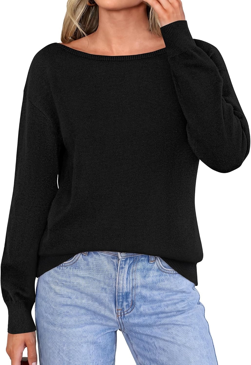 image:imageBTFBM Off The Shoulder Sweater Lightweight Going Out TopBlack