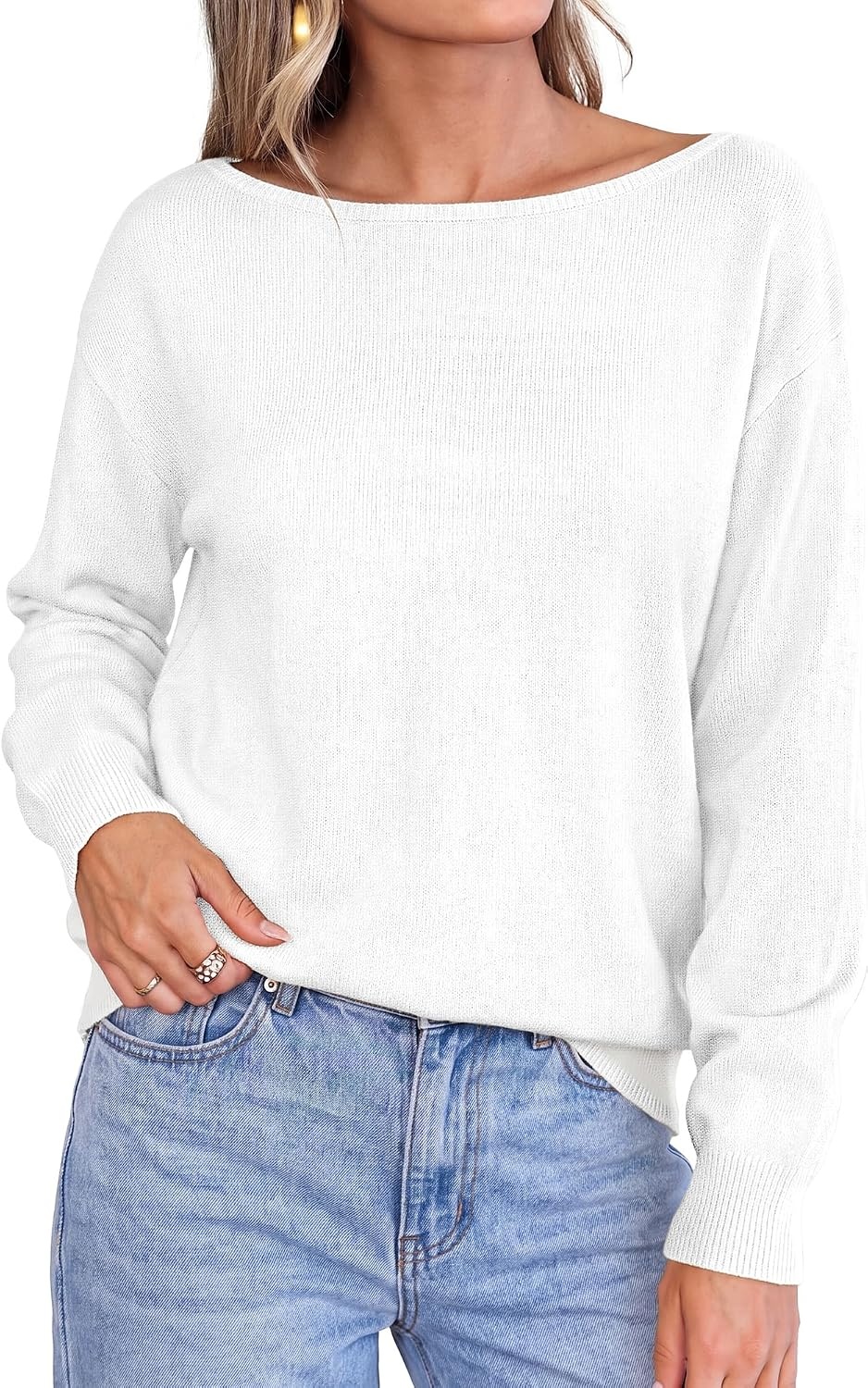 image:imageBTFBM Off The Shoulder Sweater Lightweight Going Out TopWhite