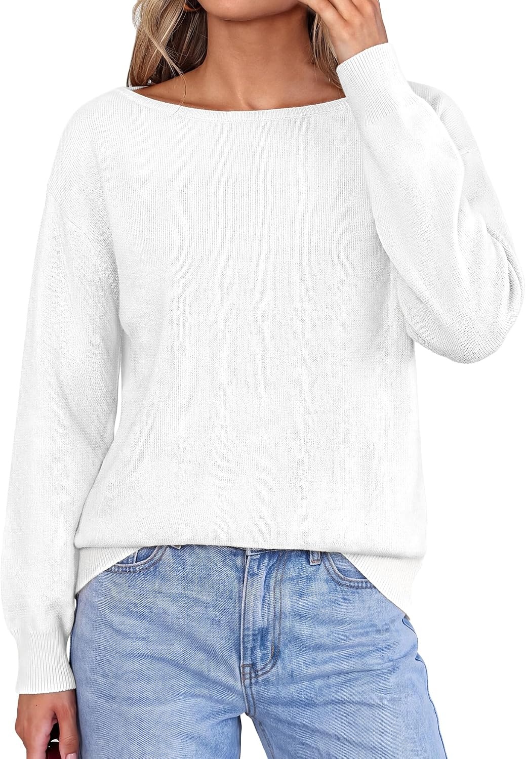 image:imageBTFBM Off The Shoulder Sweater Lightweight Going Out TopWhite