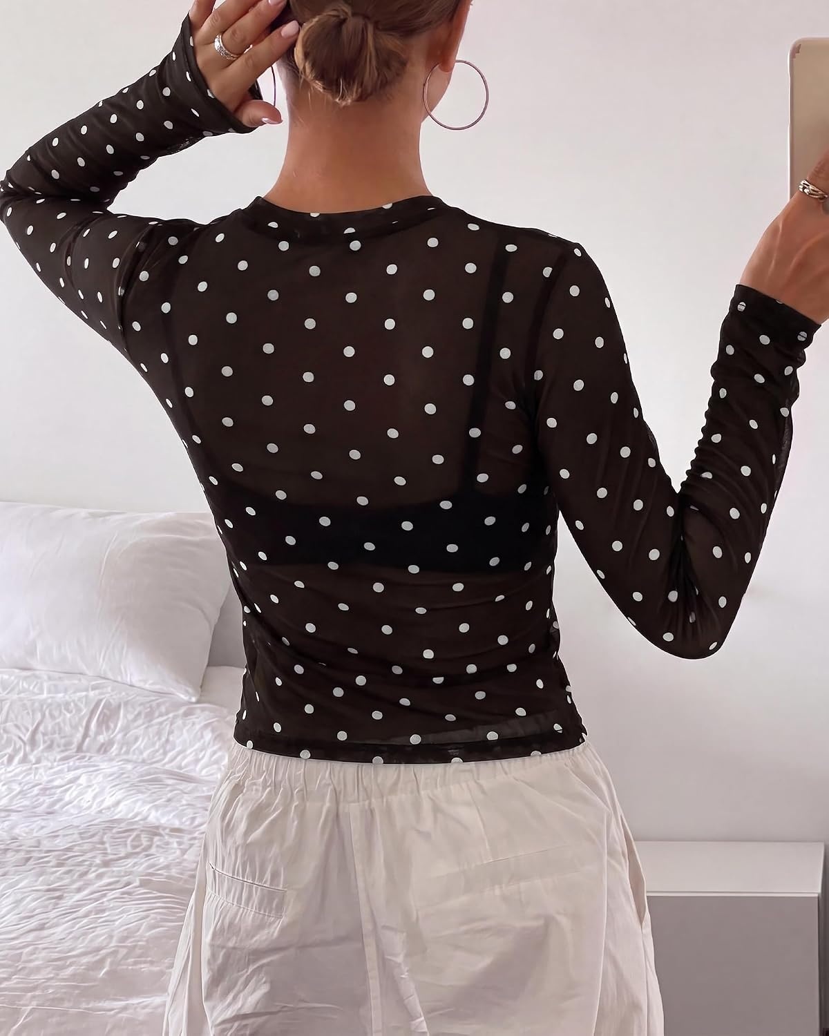 image:imageBTFBM Polka Dot Top Long Sleeve Shirts for WomenPolka Dot Black White