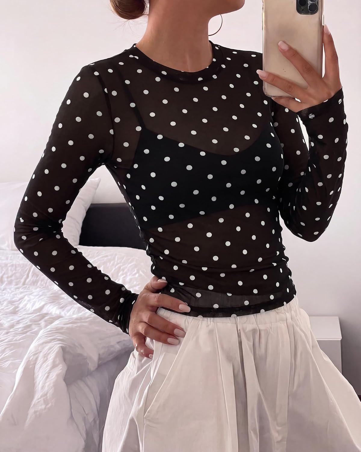 image:imageBTFBM Polka Dot Top Long Sleeve Shirts for WomenPolka Dot Black White