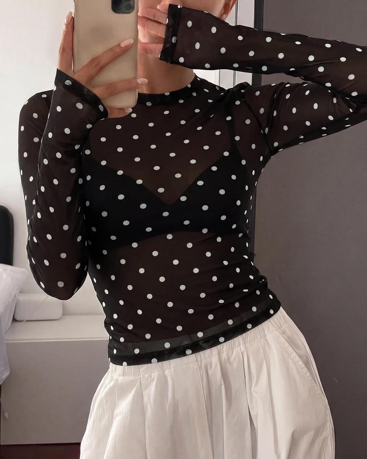 image:imageBTFBM Polka Dot Top Long Sleeve Shirts for WomenPolka Dot Black White