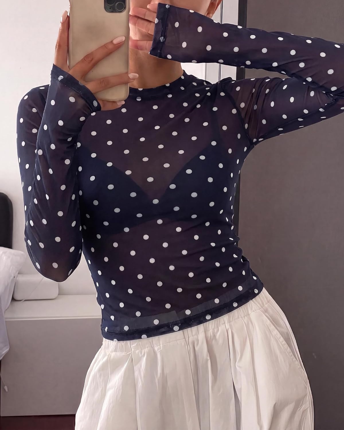 image:imageBTFBM Polka Dot Top Long Sleeve Shirts for WomenPolka Dot Navy Blue White