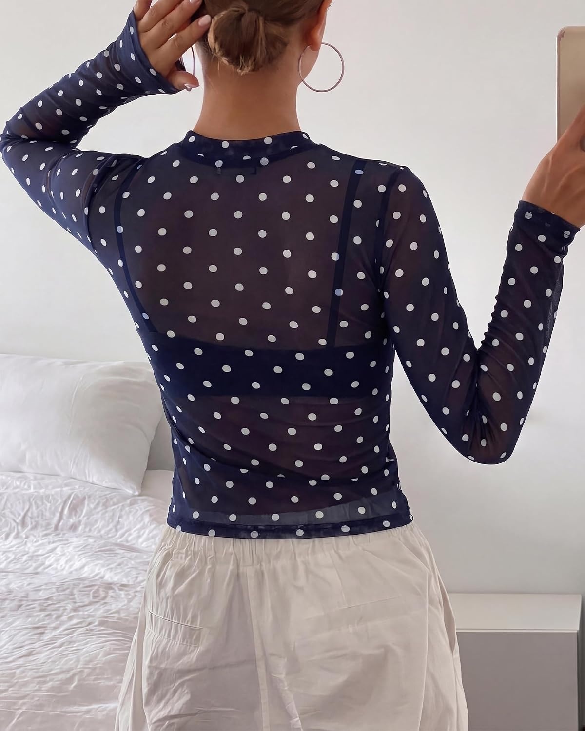 image:imageBTFBM Polka Dot Top Long Sleeve Shirts for WomenPolka Dot Navy Blue White
