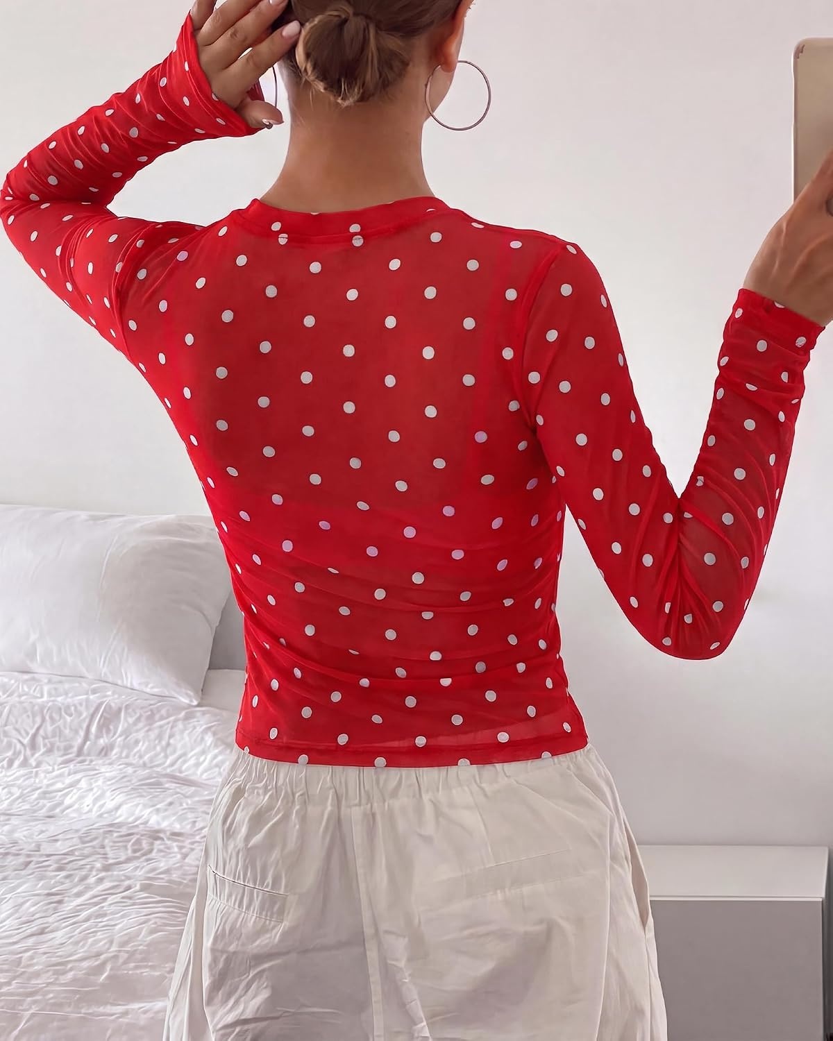 image:imageBTFBM Polka Dot Top Long Sleeve Shirts for WomenPolka Dot Red White