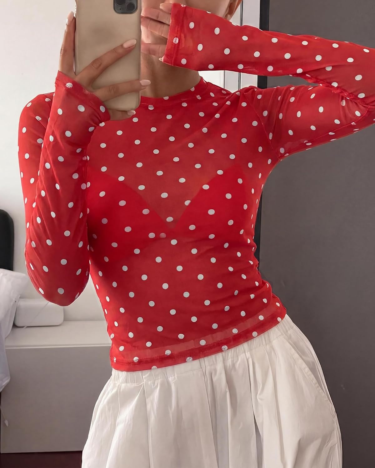 image:imageBTFBM Polka Dot Top Long Sleeve Shirts for WomenPolka Dot Red White