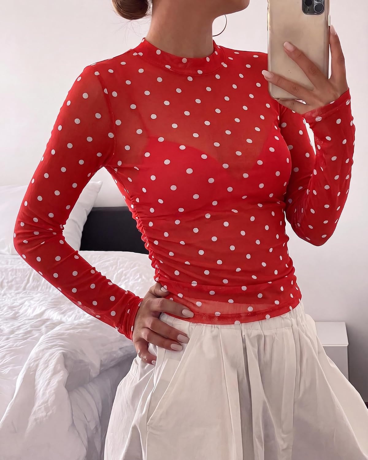 image:imageBTFBM Polka Dot Top Long Sleeve Shirts for WomenPolka Dot Red White