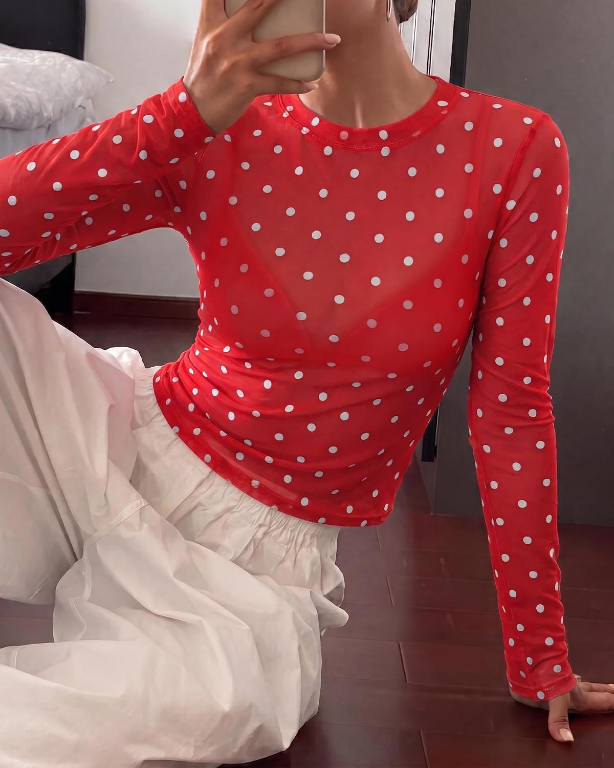 image:imageBTFBM Polka Dot Top Long Sleeve Shirts for WomenPolka Dot Red White