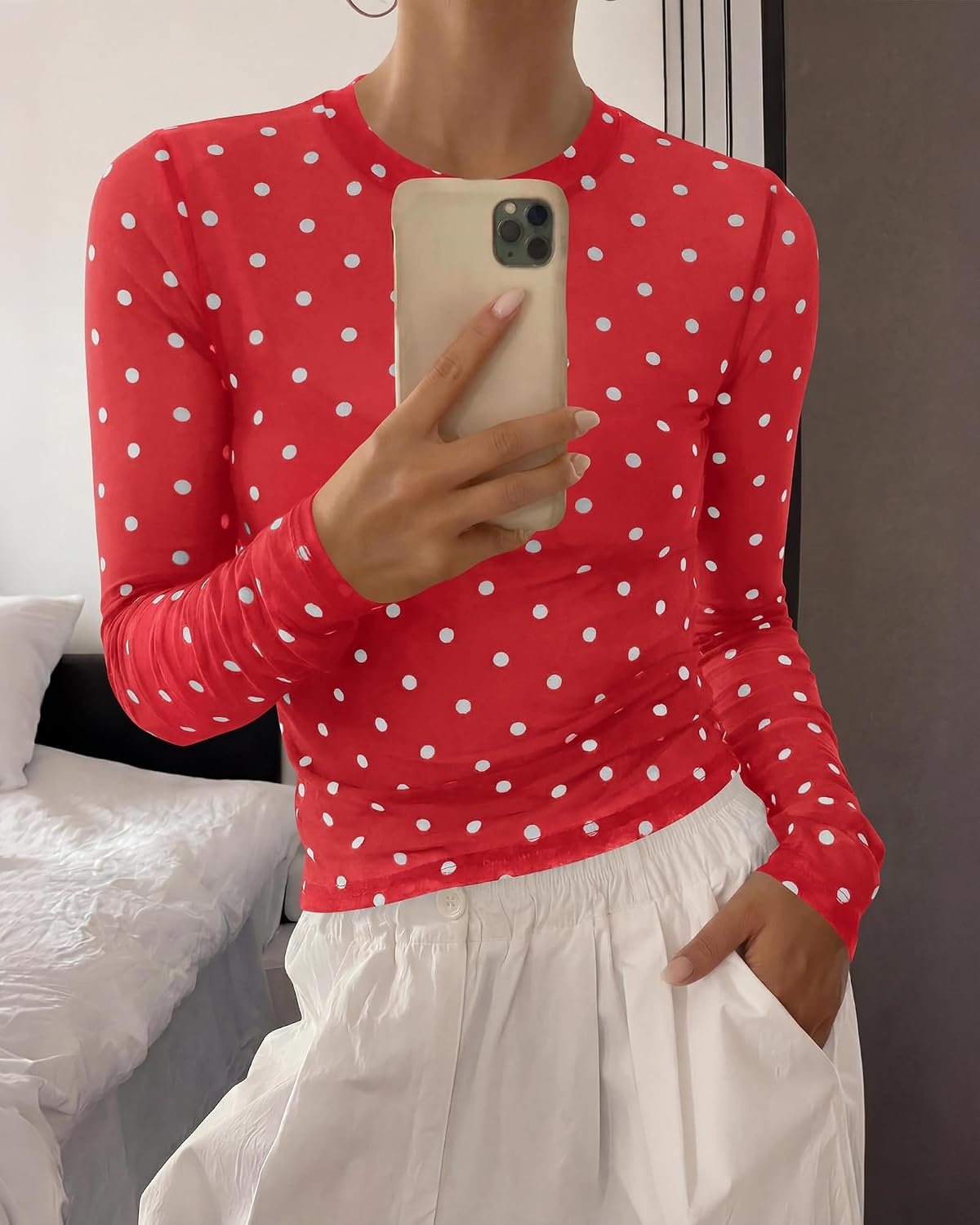 image:imageBTFBM Polka Dot Top Long Sleeve Shirts for WomenPolka Dot Red White