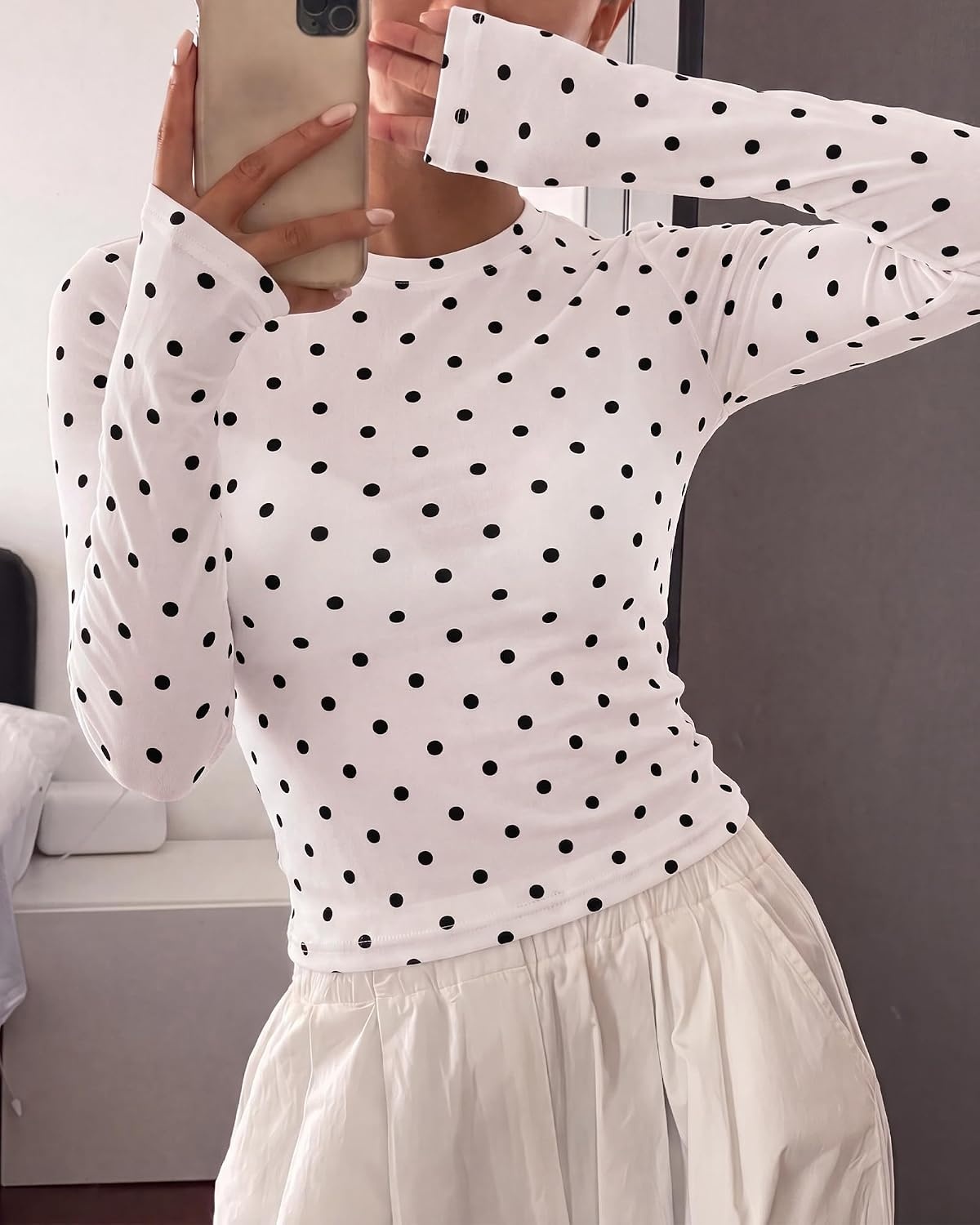 image:imageBTFBM Polka Dot Top Long Sleeve Shirts for WomenPolka Dot White Black