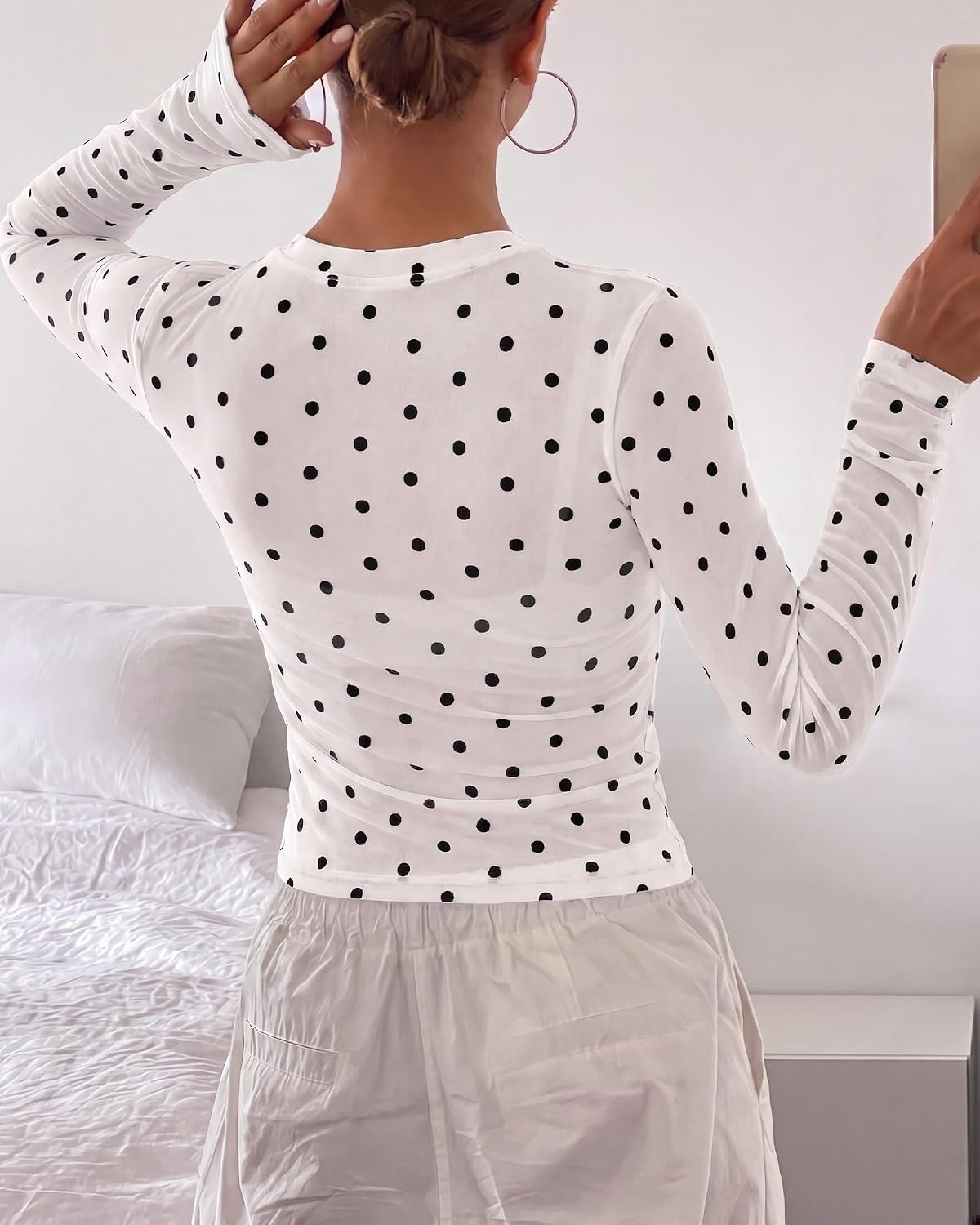 image:imageBTFBM Polka Dot Top Long Sleeve Shirts for WomenPolka Dot White Black