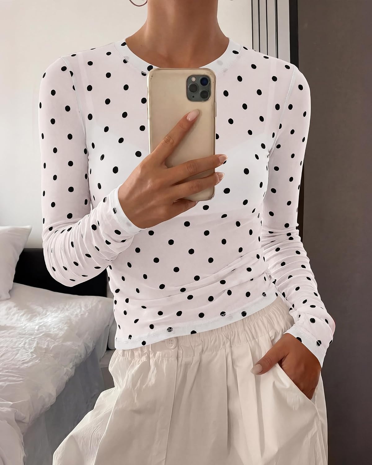 image:imageBTFBM Polka Dot Top Long Sleeve Shirts for WomenPolka Dot White Black