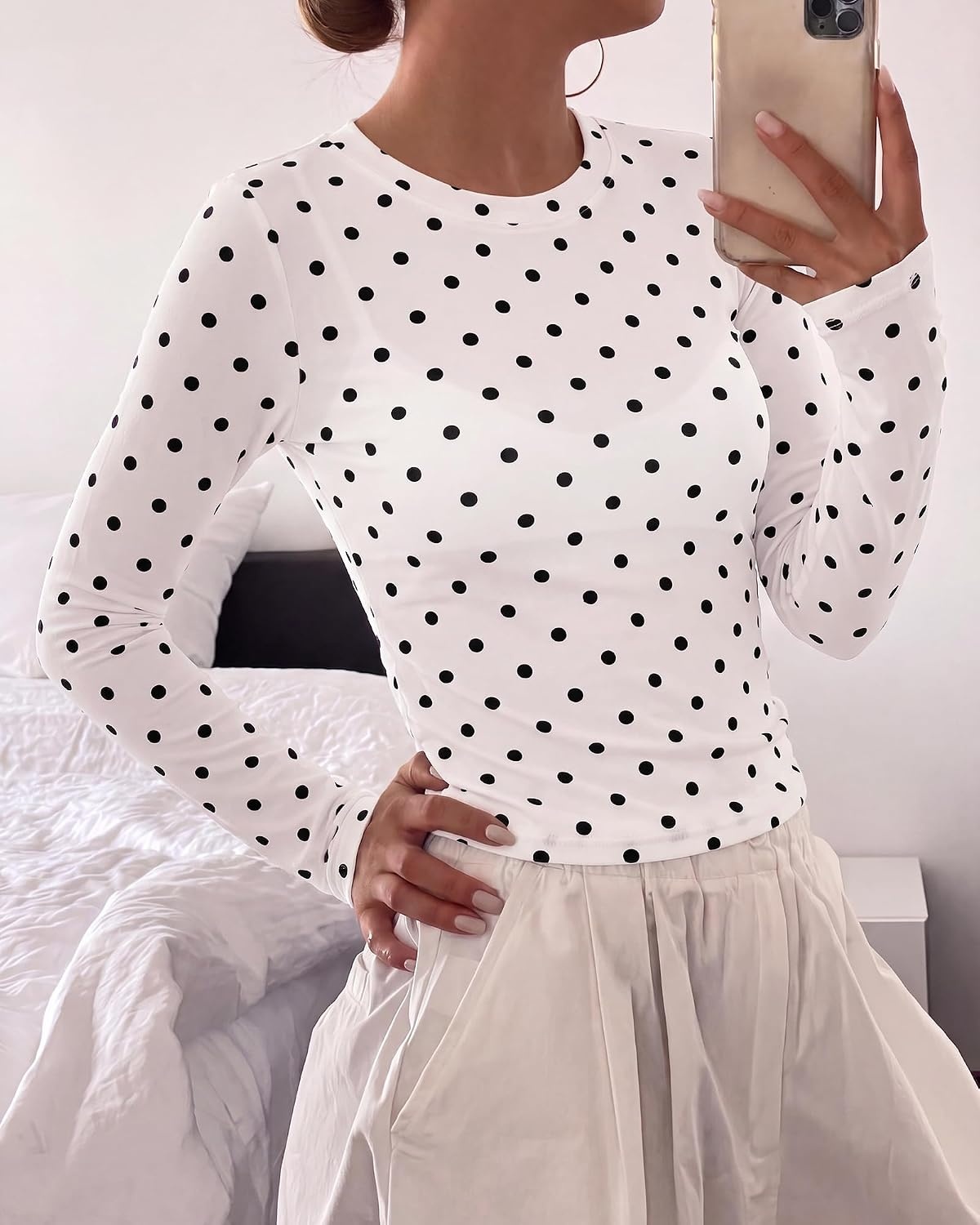 image:imageBTFBM Polka Dot Top Long Sleeve Shirts for WomenPolka Dot White Black