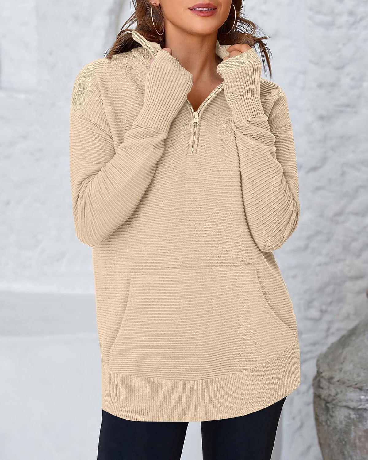 image:imageBTFBM Quarter Zip Sweaters for Women 2026 Fall FashionApricot