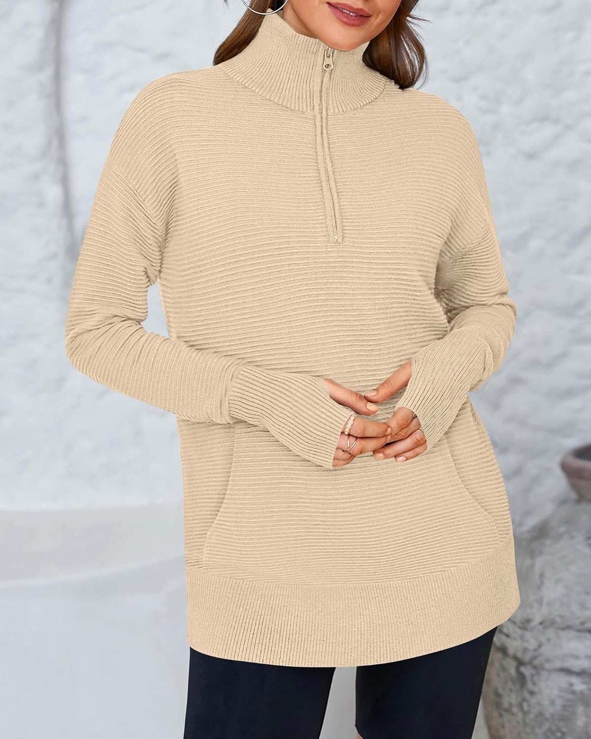 image:imageBTFBM Quarter Zip Sweaters for Women 2026 Fall FashionApricot