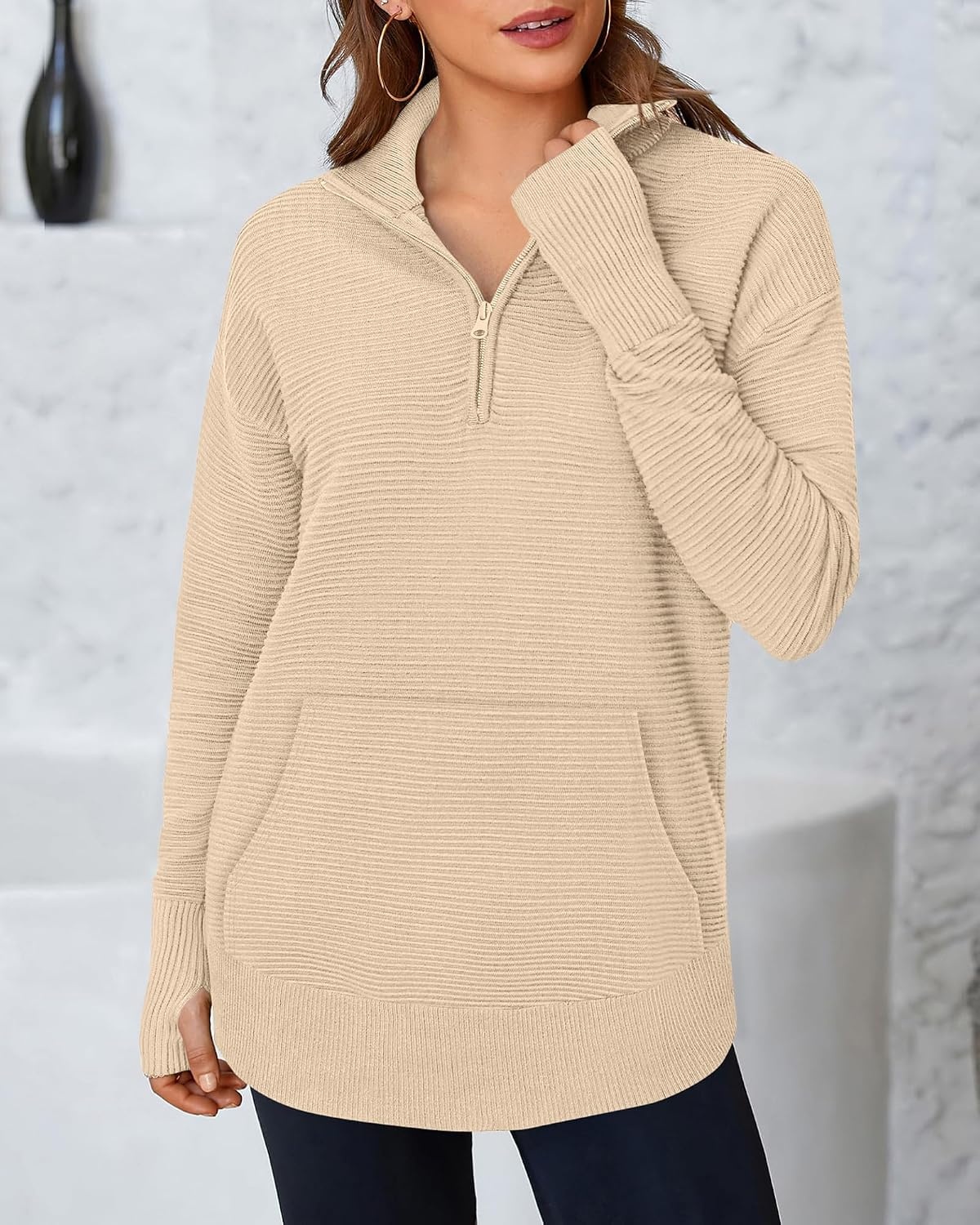 image:imageBTFBM Quarter Zip Sweaters for Women 2026 Fall FashionApricot