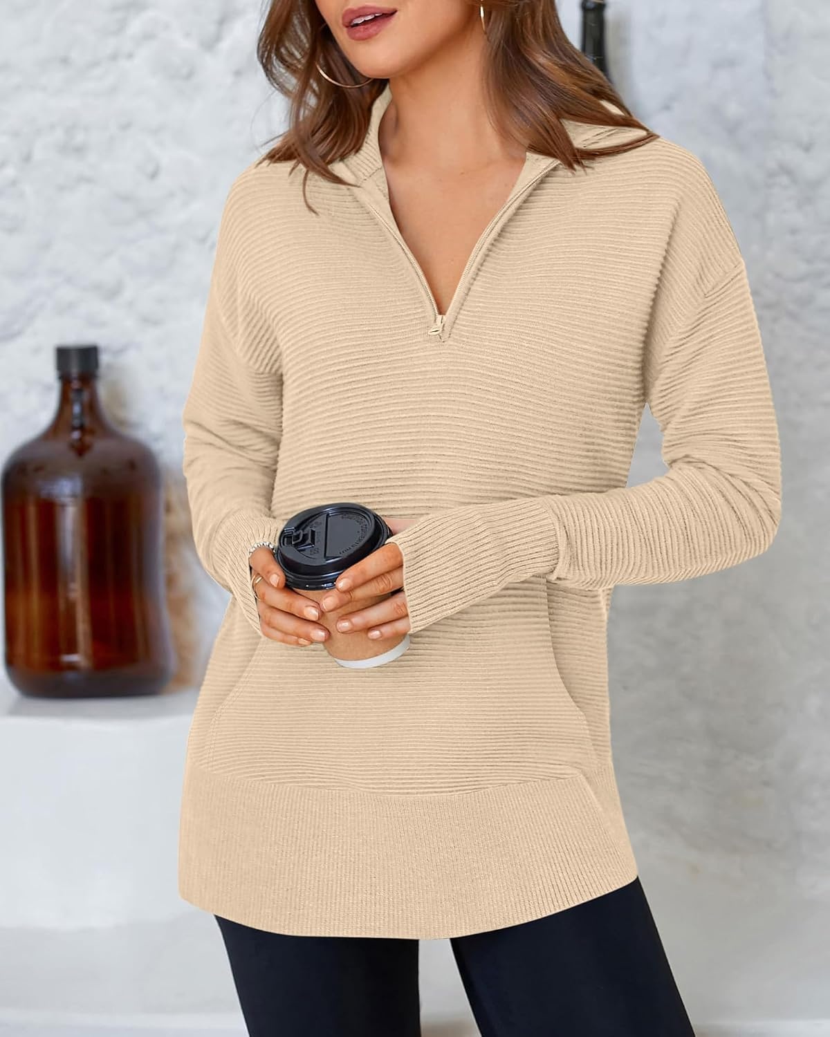 image:imageBTFBM Quarter Zip Sweaters for Women 2026 Fall FashionApricot