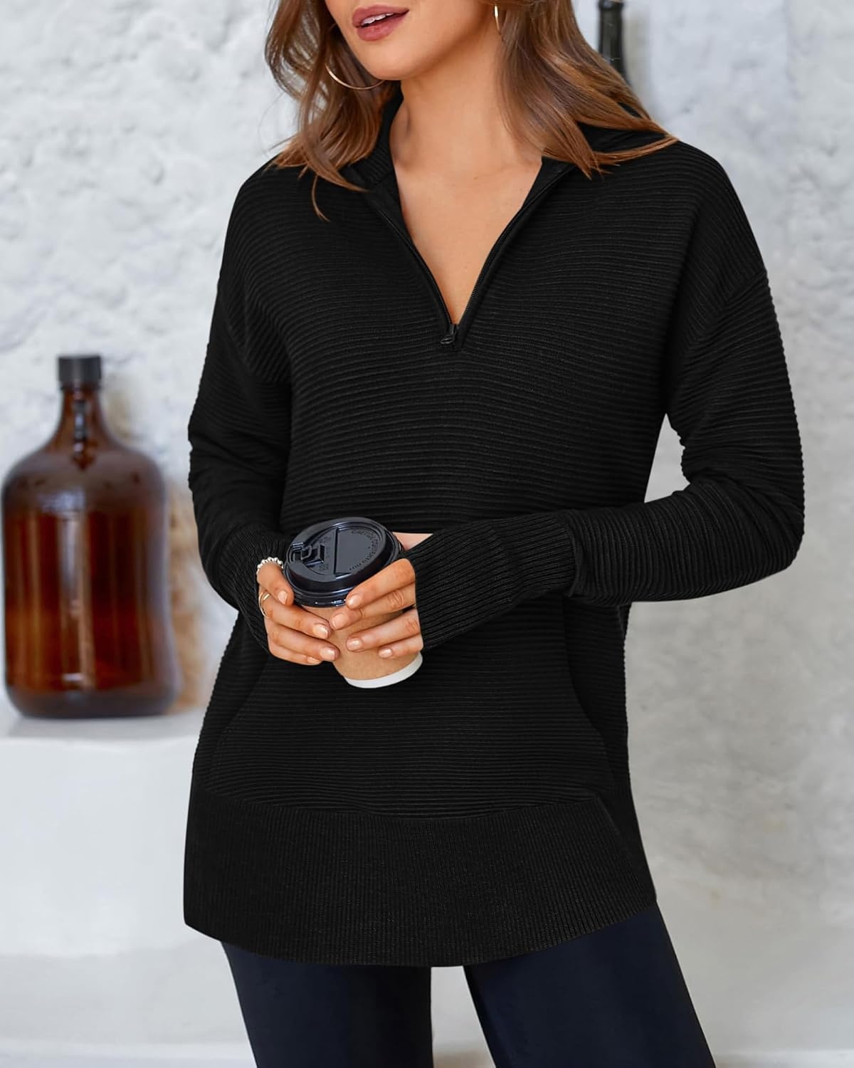 image:imageBTFBM Quarter Zip Sweaters for Women 2026 Fall FashionBlack