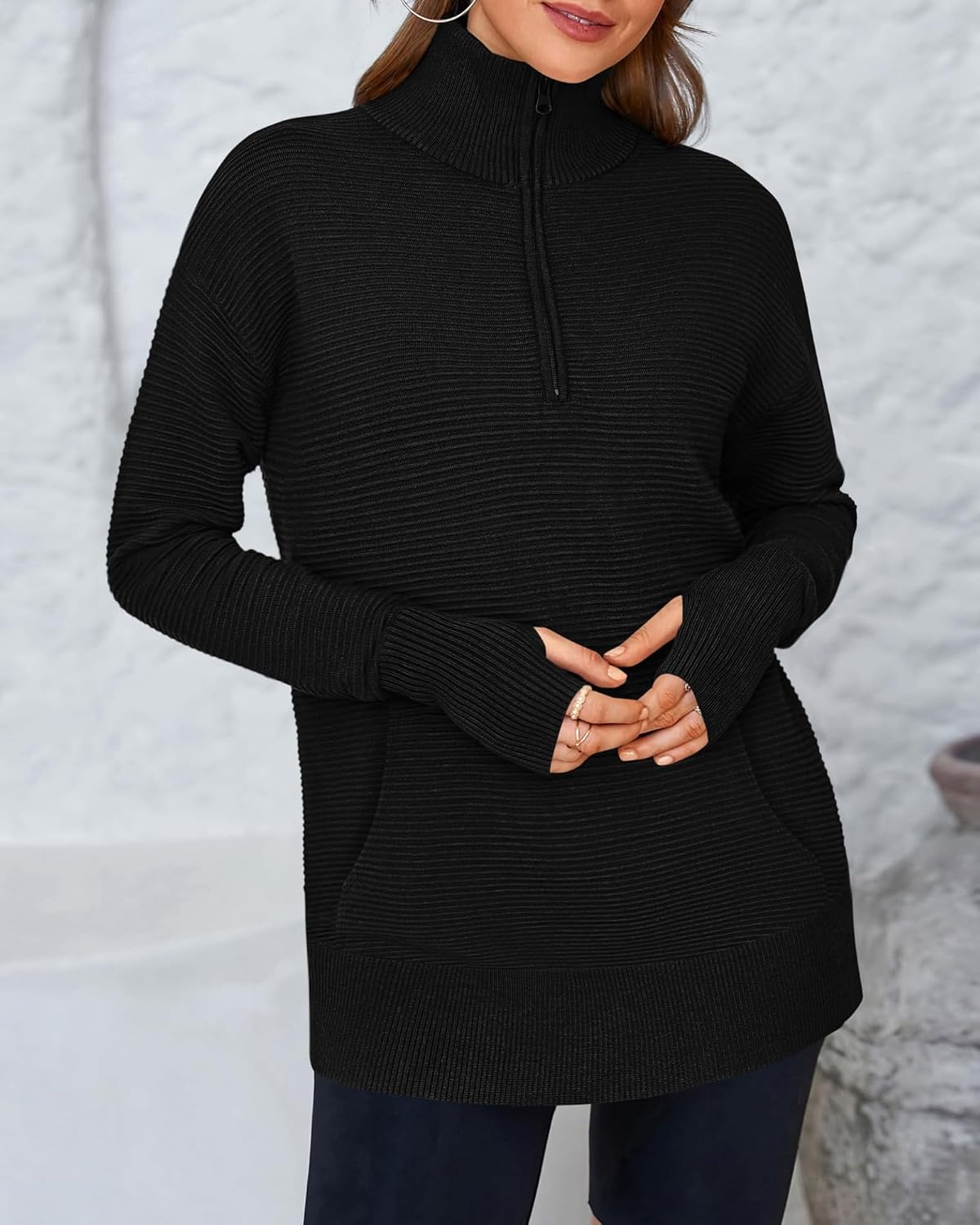 image:imageBTFBM Quarter Zip Sweaters for Women 2026 Fall FashionBlack