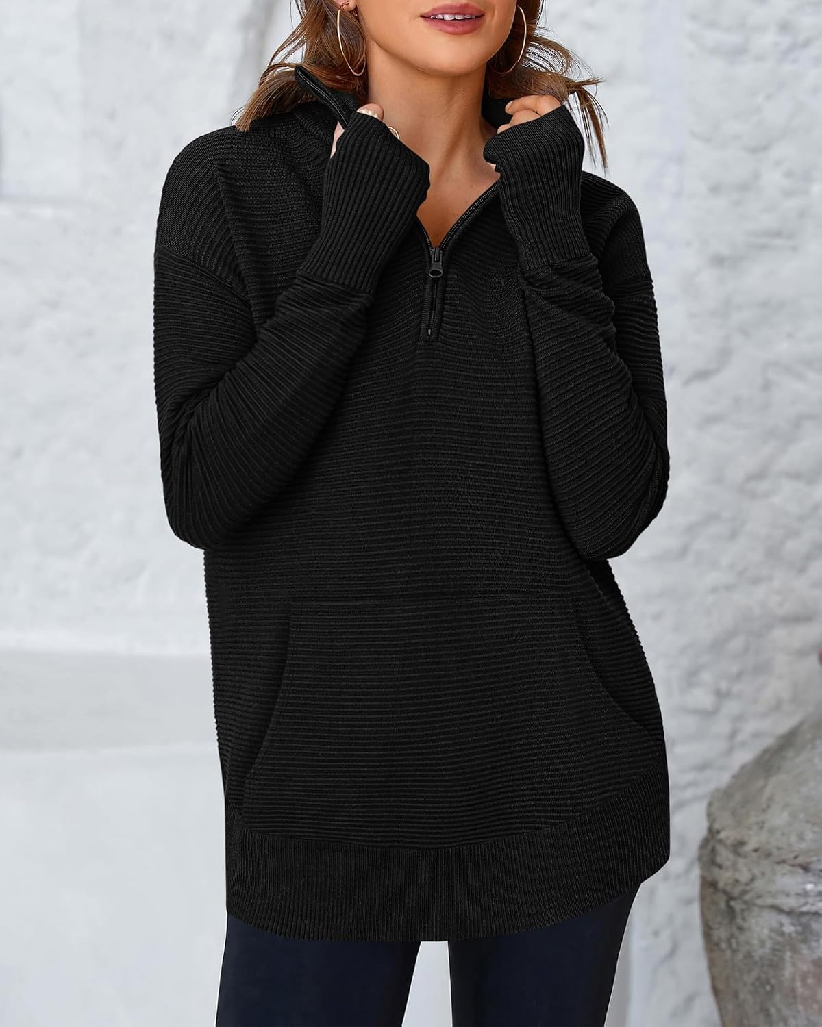 image:imageBTFBM Quarter Zip Sweaters for Women 2026 Fall FashionBlack