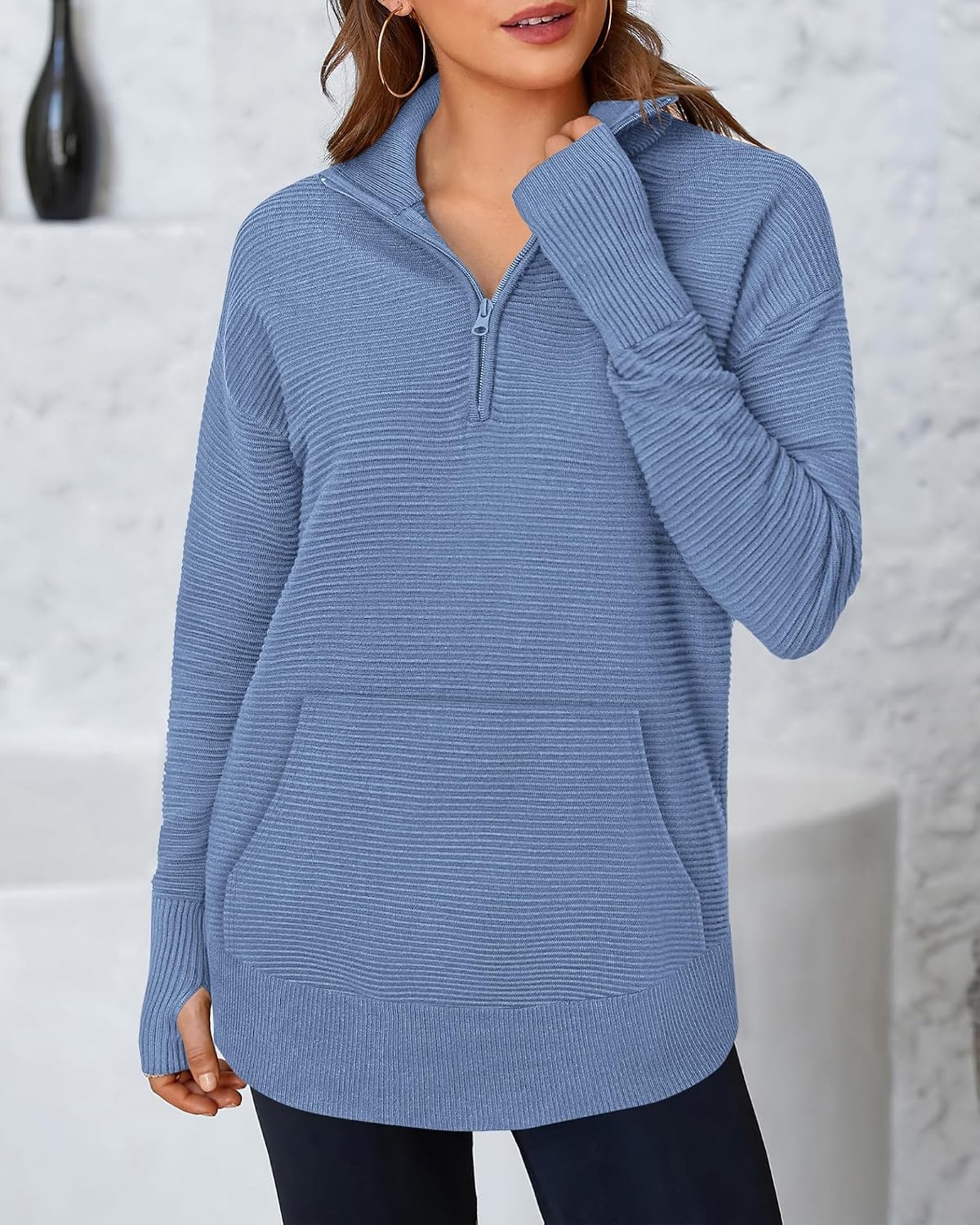 image:imageBTFBM Quarter Zip Sweaters for Women 2026 Fall FashionBlue