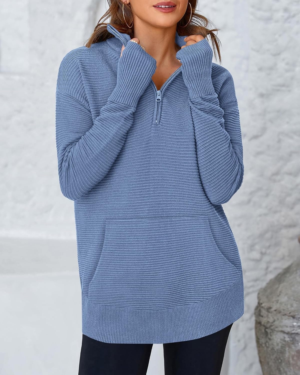 image:imageBTFBM Quarter Zip Sweaters for Women 2026 Fall FashionBlue